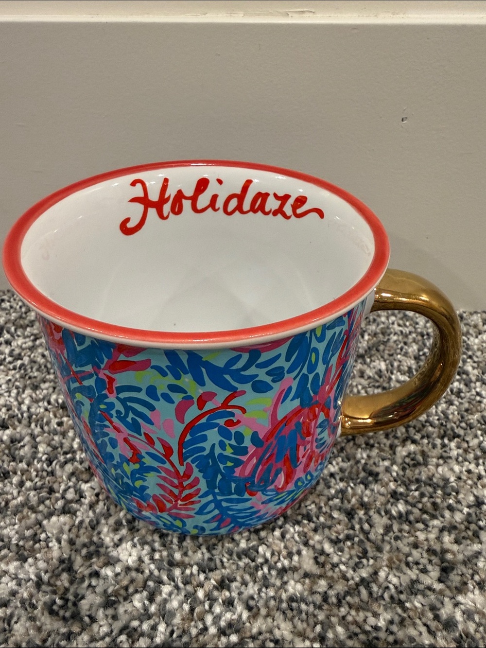 Lilly Pulitzer Holidaze Multicolor Ceramic Holiday Mug with Gold Handle